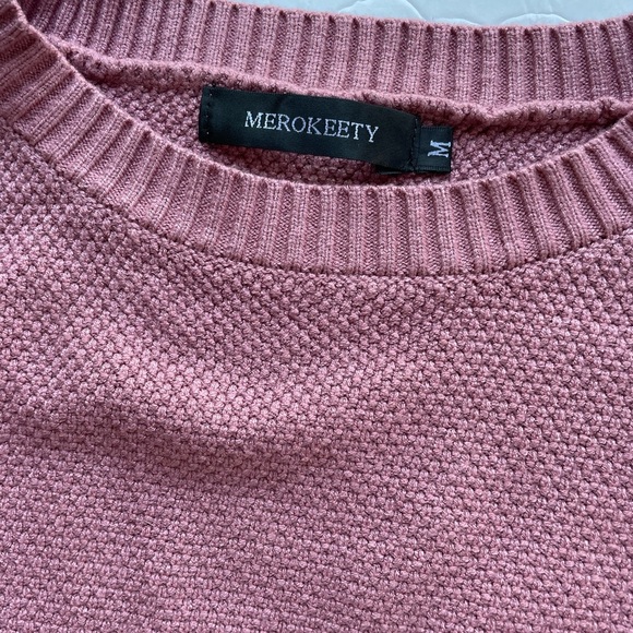 MEROKEETY Sweater Round Neck Waffle Knit Pullover size Medium - Picture 7 of 9